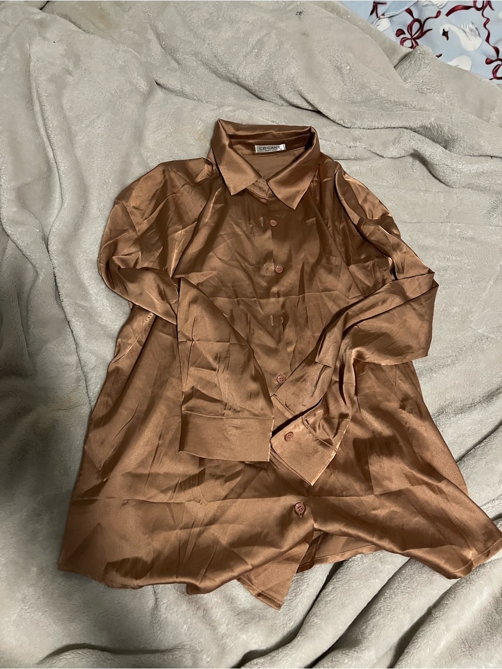 Gant Copper Satin Long-Sleeve Shirt Dress